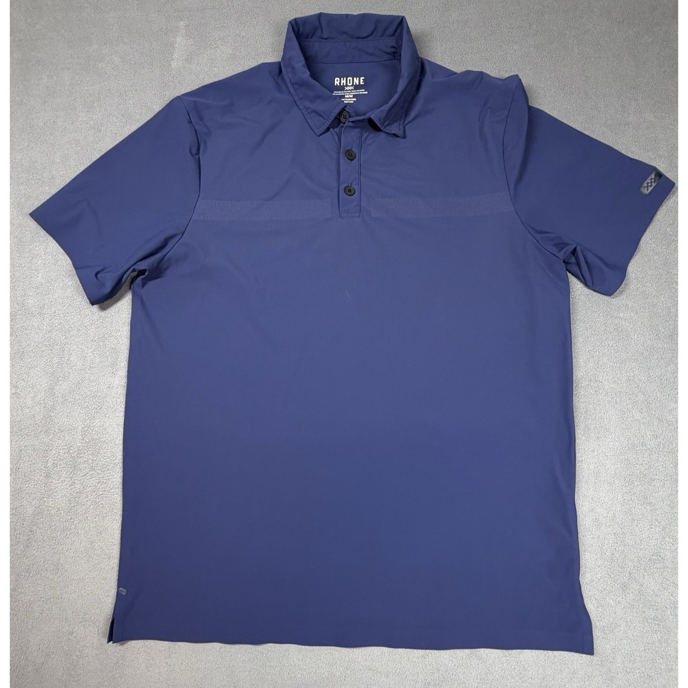 Rhone Polo Shirt Mens Medium Blue Performance Short Sleeve Athletic Luxury Casua